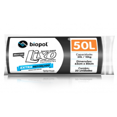 SACO DE LIXO PRETO EXTRA REFORCADO 50L C/ 20UN - BIOPOL